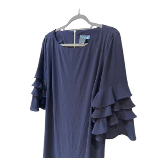 Gabby Skye Dark Blue Shift Dress Women’s Size 14W Ruffled 3/4 Sleeves Zip Back - Picture 2 of 8